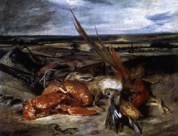  Romantic Oil Painting - Still Life with Lobster Romantic Eugene Delacroix